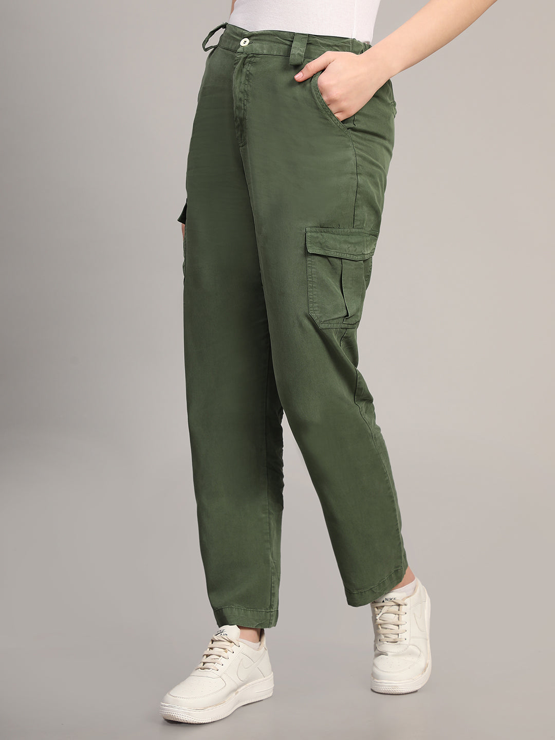 Navy Blue Regular Fit Casual Solid Cargo Pants