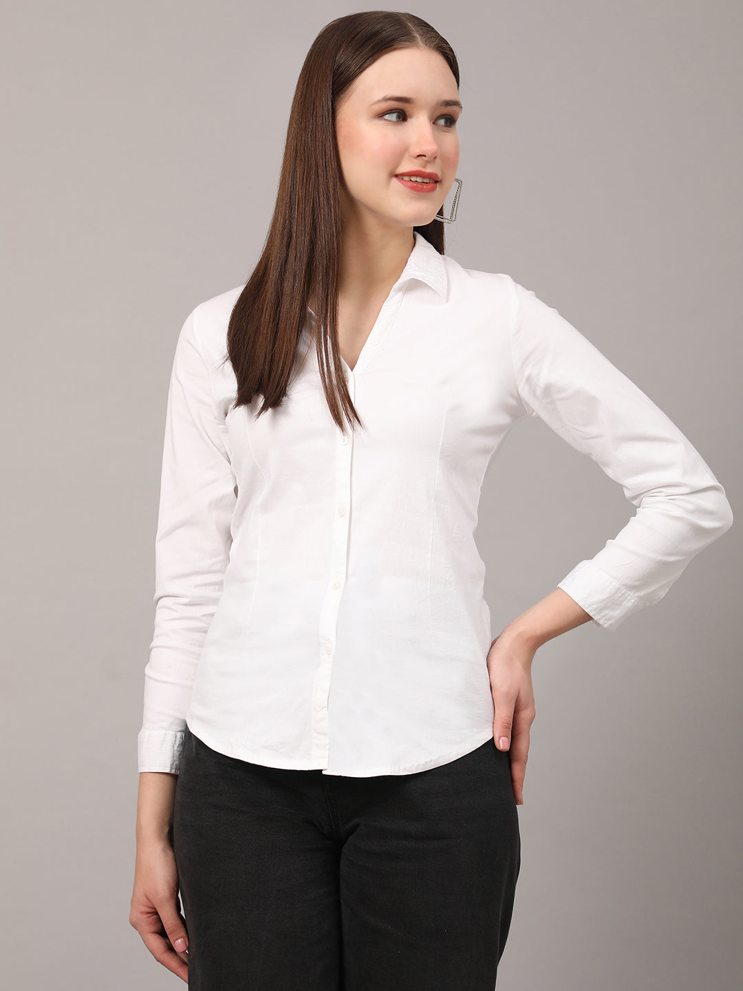 Black Slim Fit Formal Solid Shirt White