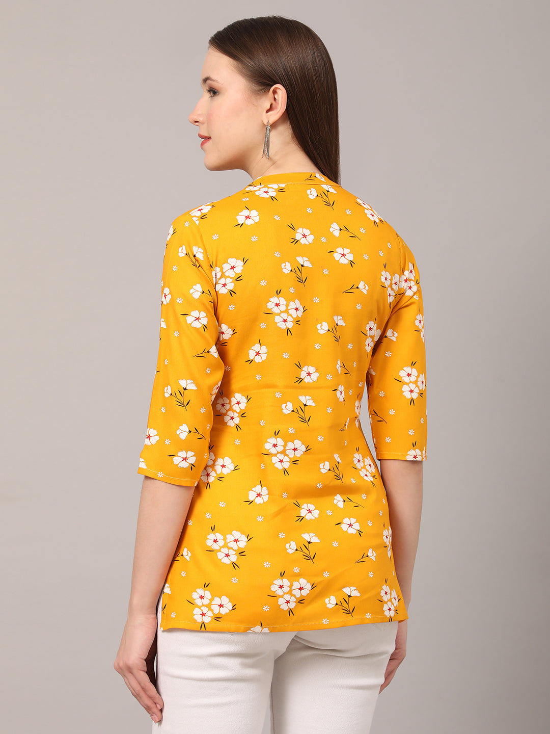 Yellow Floral Printed Casual Kurta Top