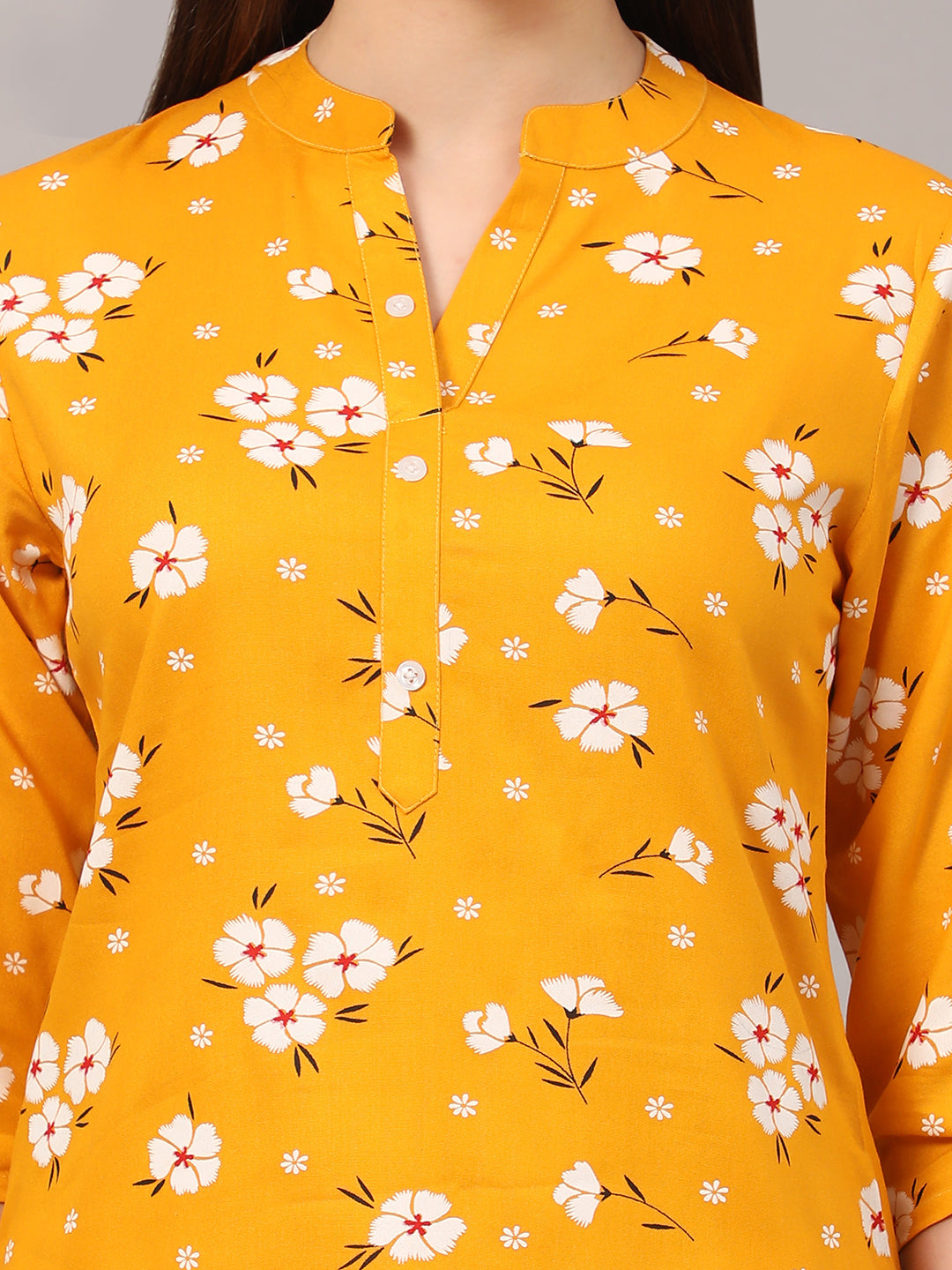 Yellow Floral Printed Casual Kurta Top