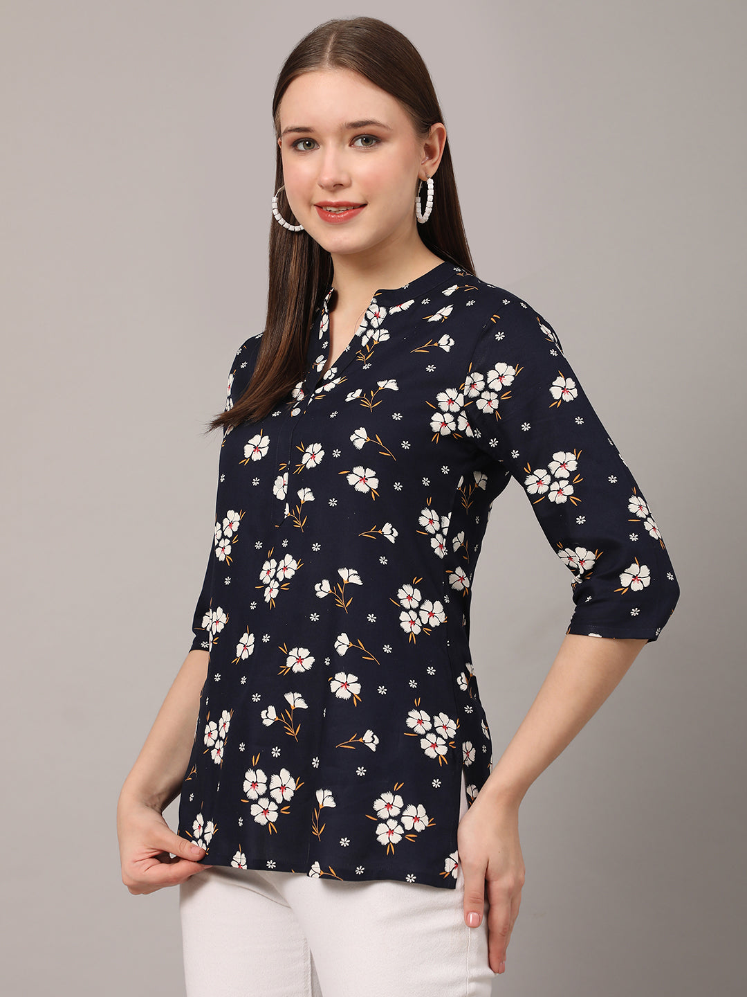 Yellow Floral Printed Casual Kurta Top