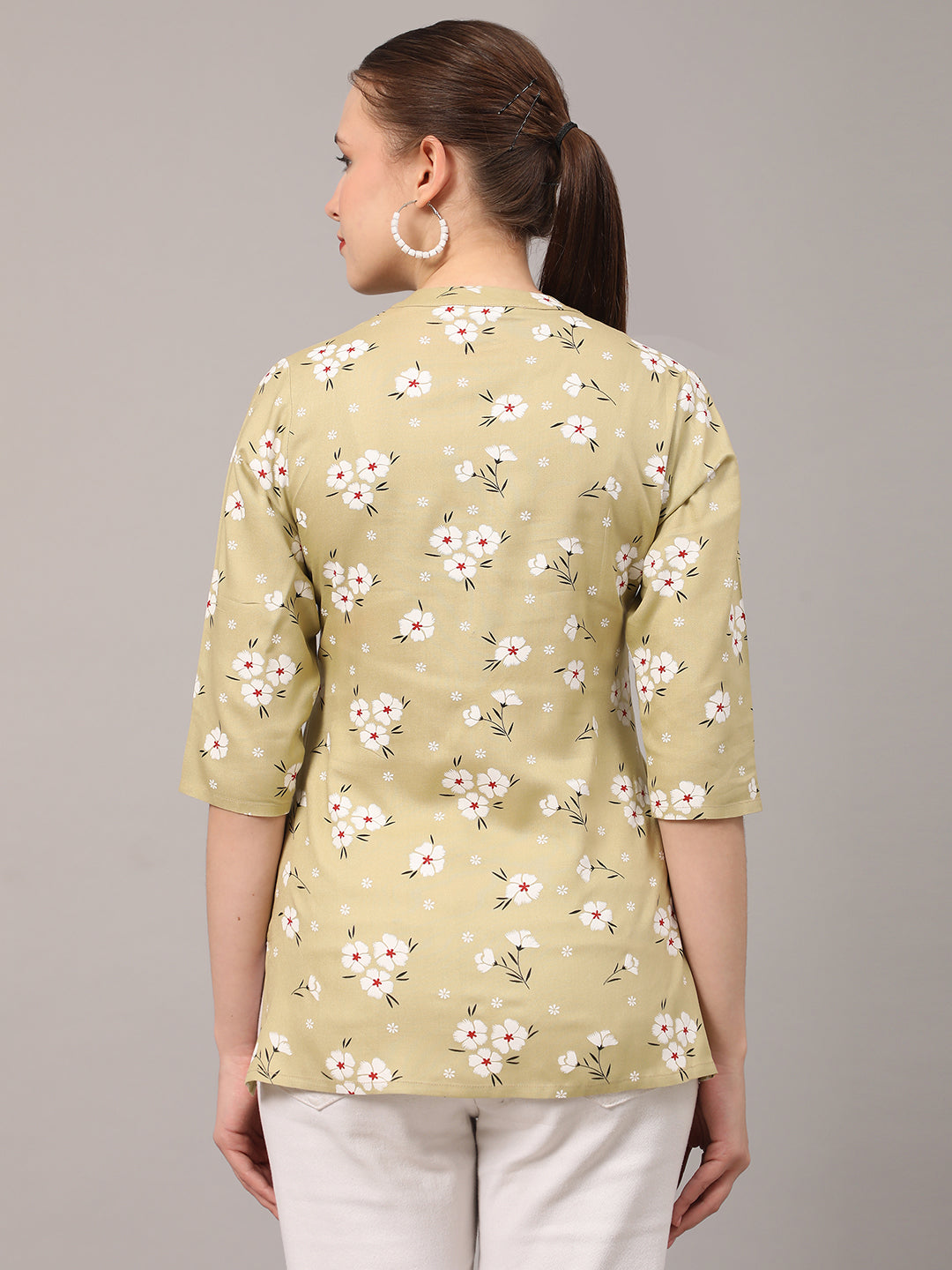 Nude Floral Printed Casual Kurta Top