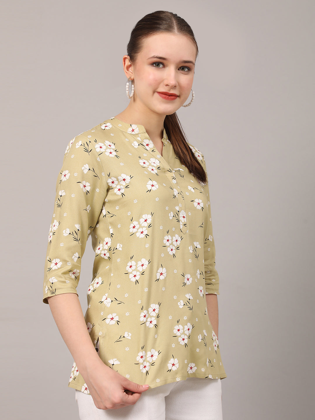 Nude Floral Printed Casual Kurta Top