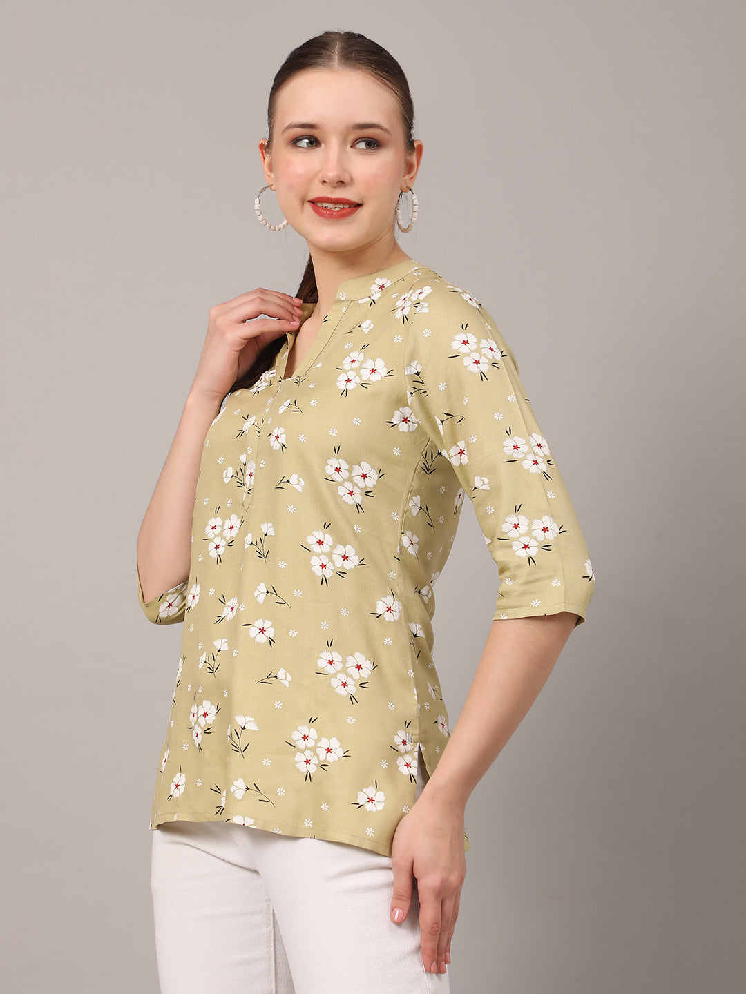 Nude Floral Printed Casual Kurta Top