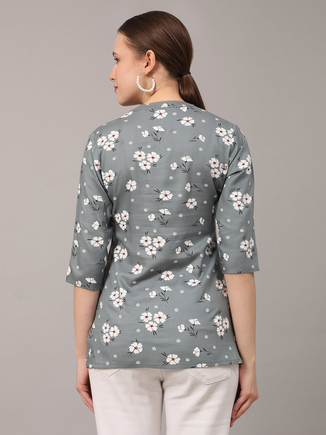 Grey Floral Printed Casual Kurta Top