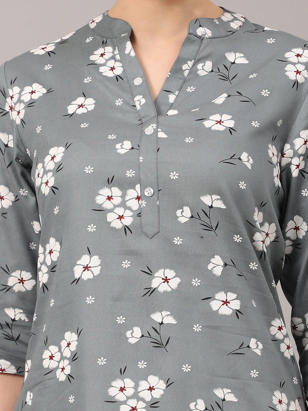 Grey Floral Printed Casual Kurta Top