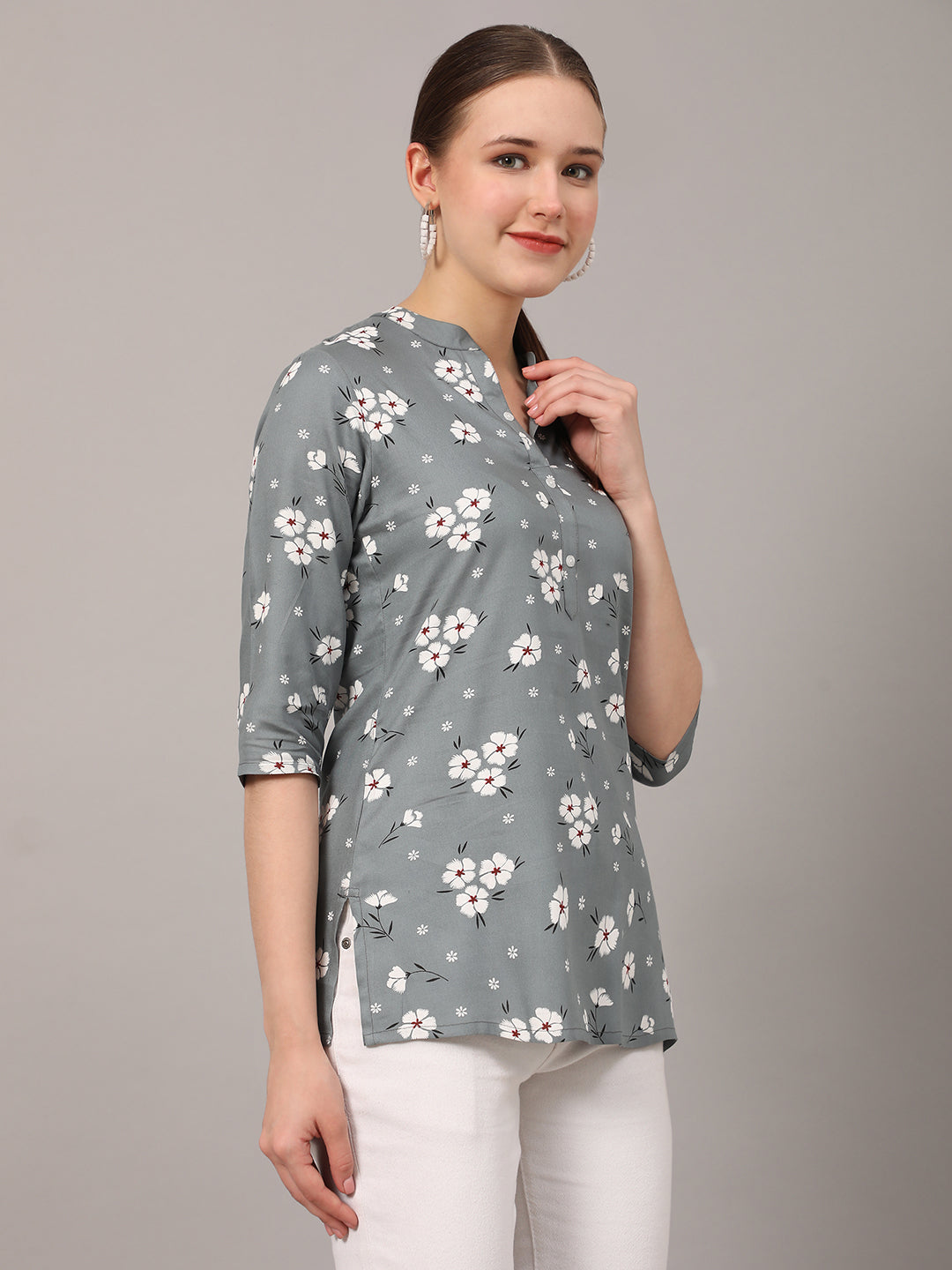 Nude Floral Printed Casual Kurta Top