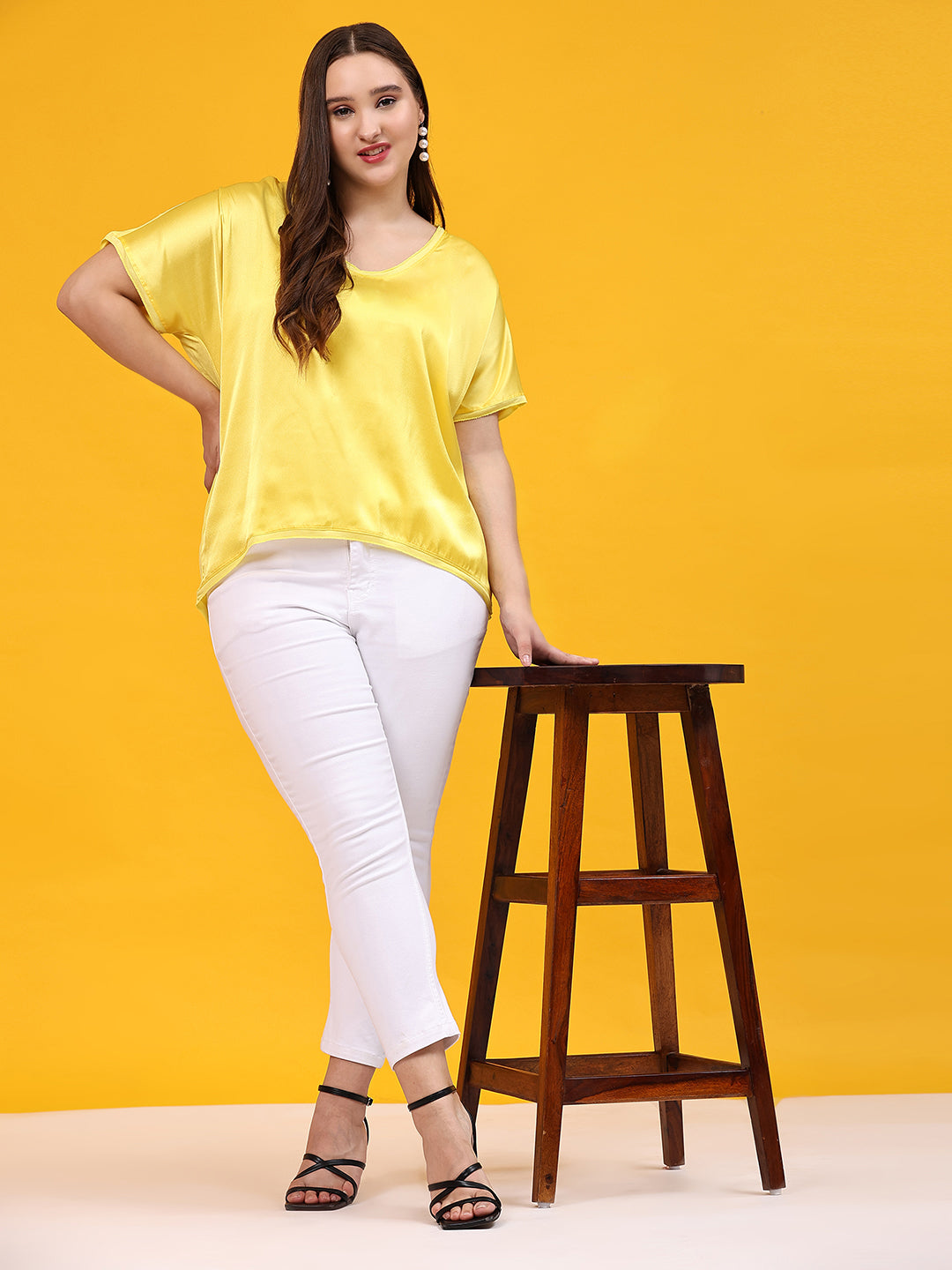 Yellow Solid Satin Casual Top