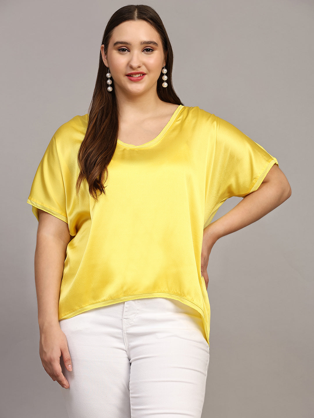 Yellow Solid Satin Casual Top Yellow