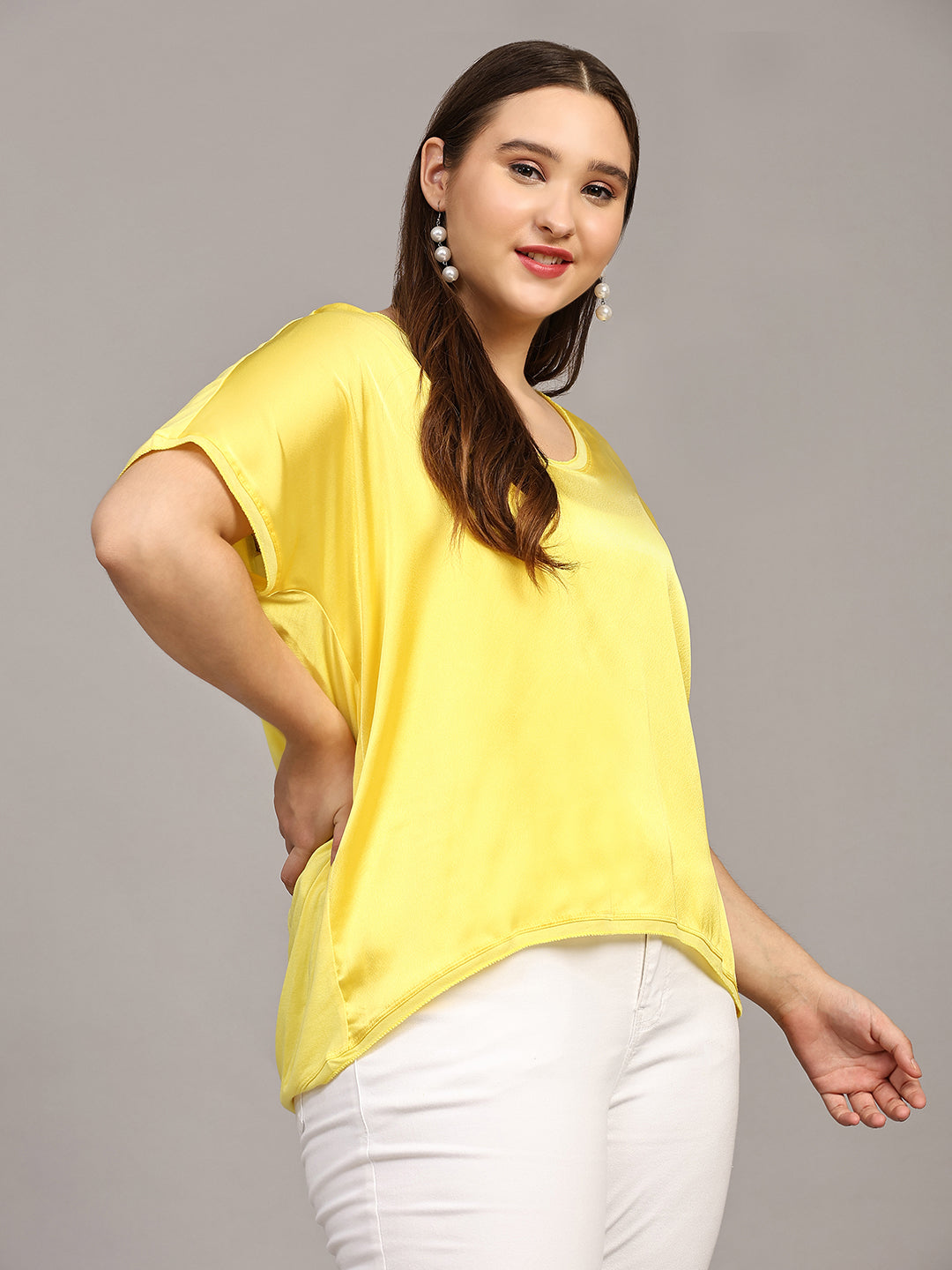 Yellow Solid Satin Casual Top