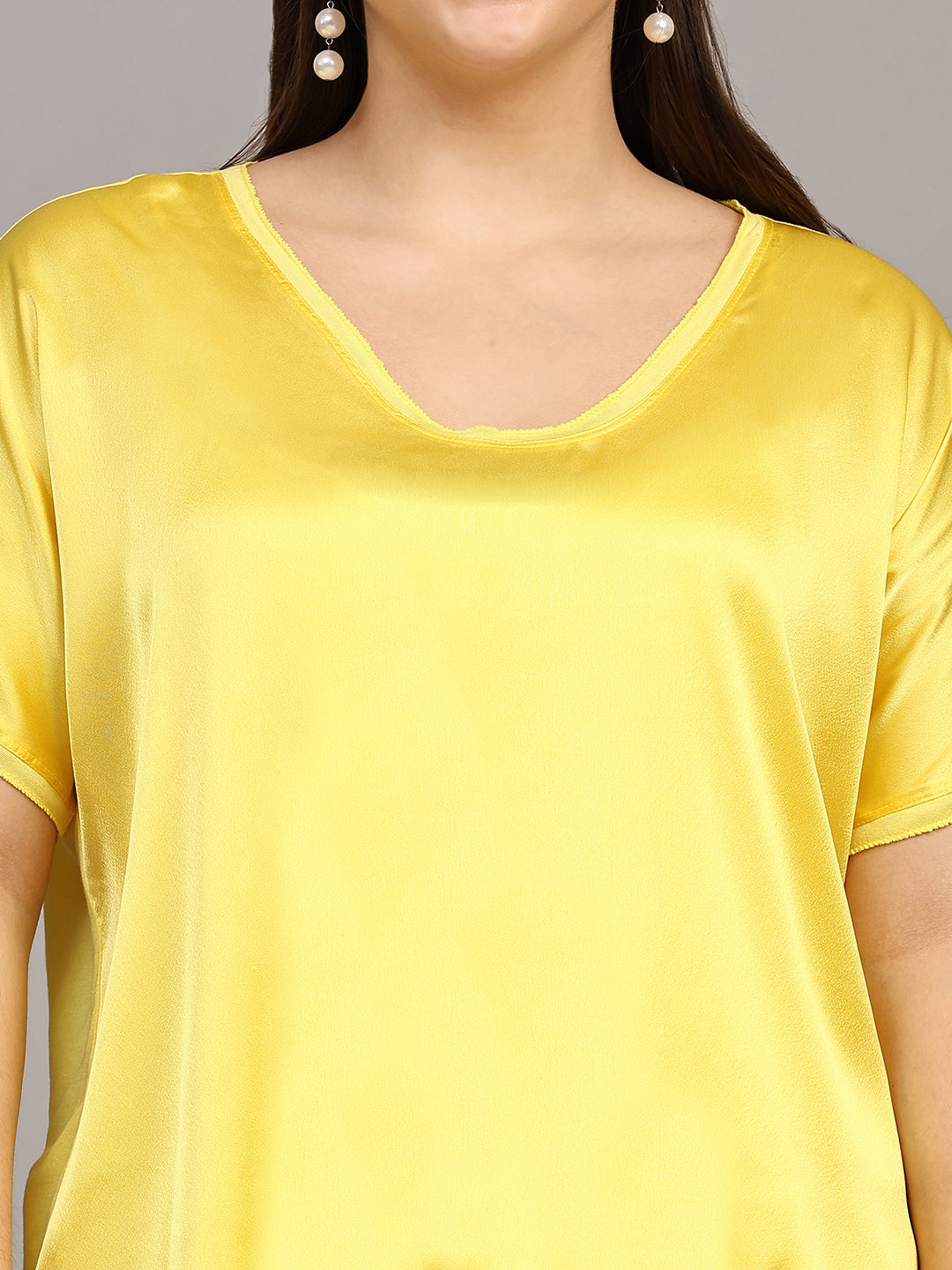 Yellow Solid Satin Casual Top