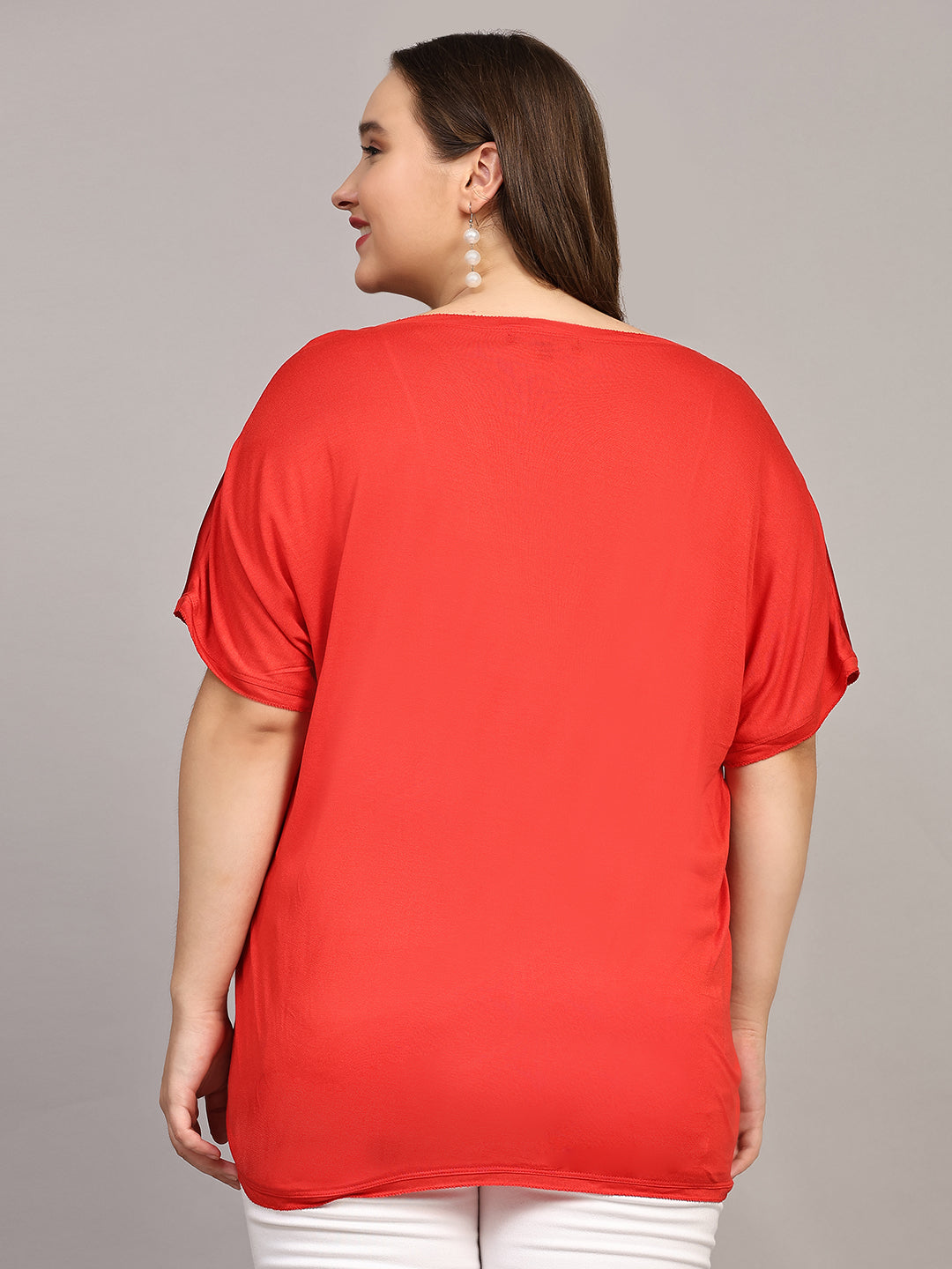 Red Solid Satin Casual Top