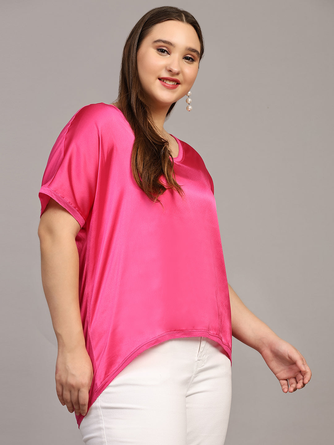 Red Solid Satin Casual Top