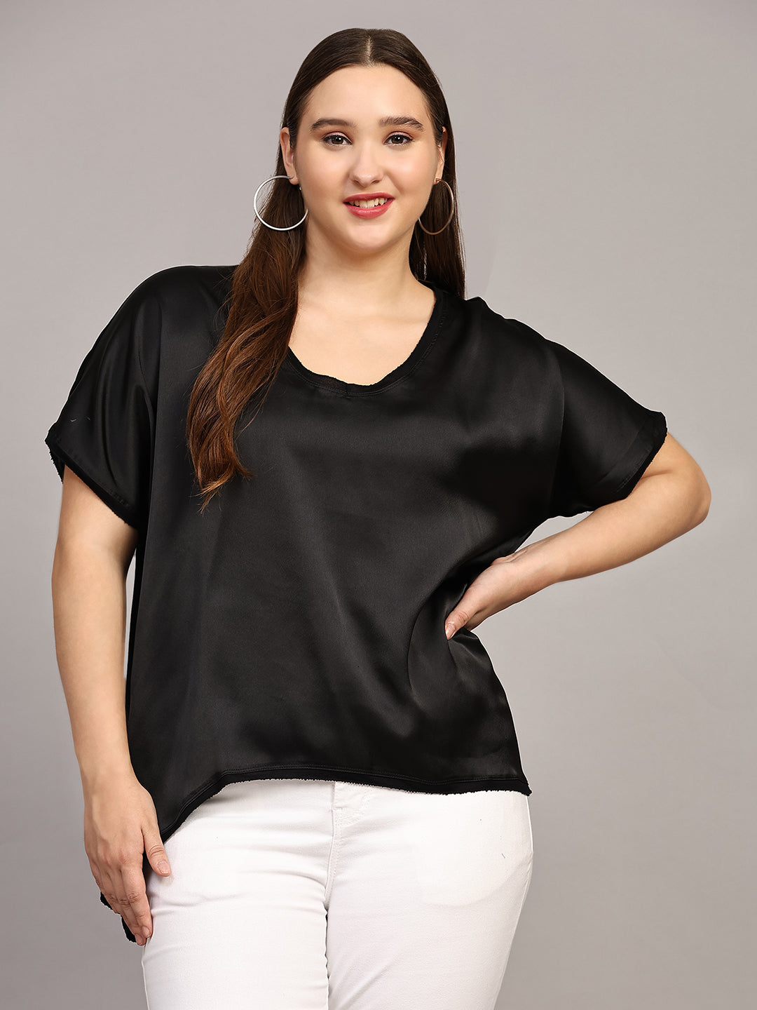 Black Solid Sain Casual Top Black