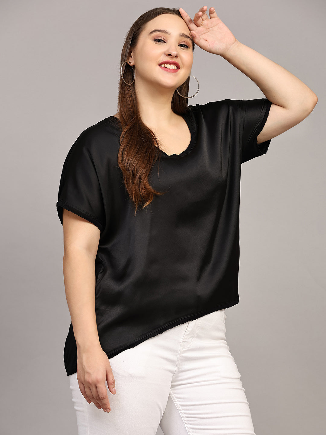 Black Solid Sain Casual Top