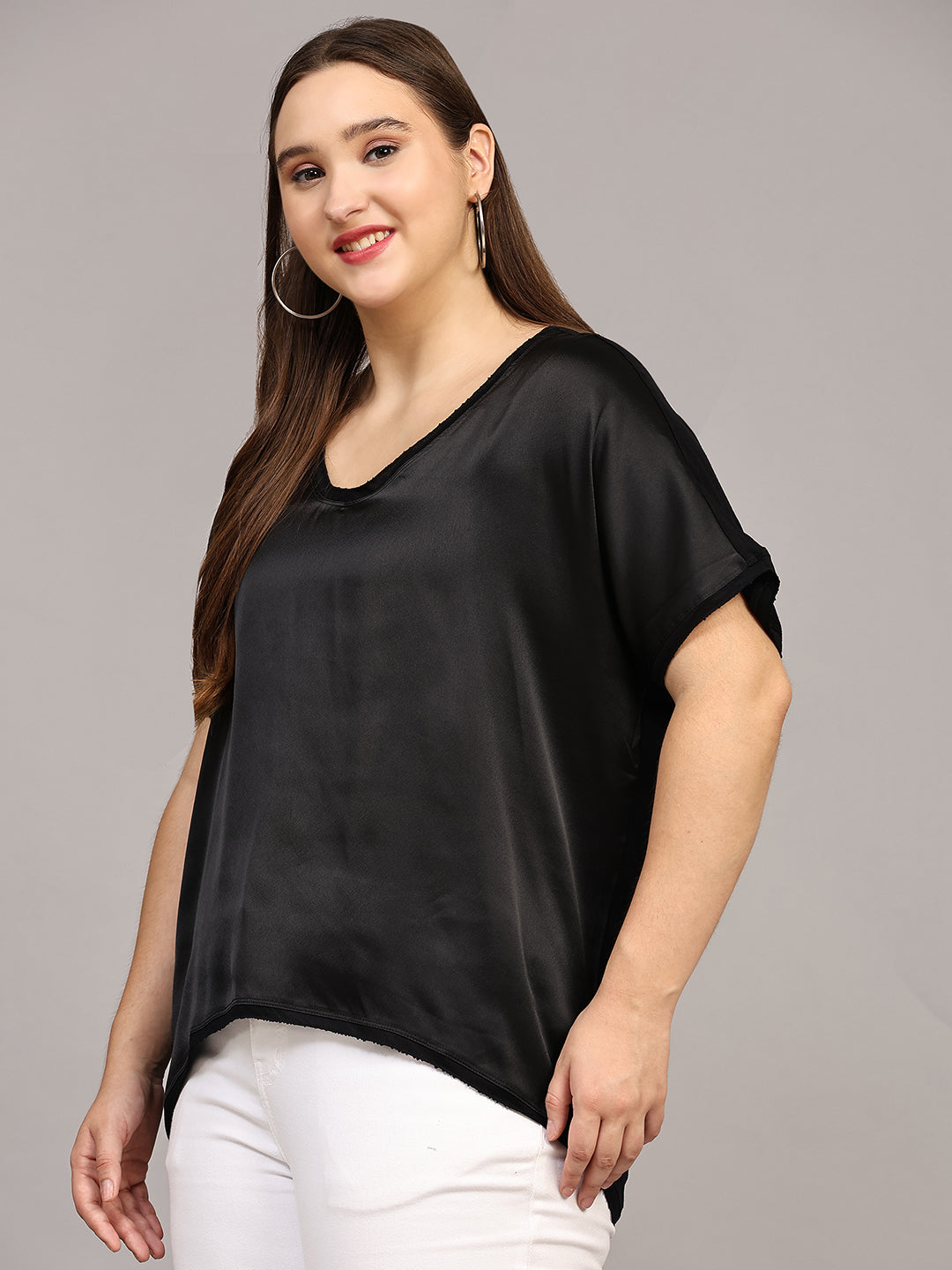 Black Solid Sain Casual Top