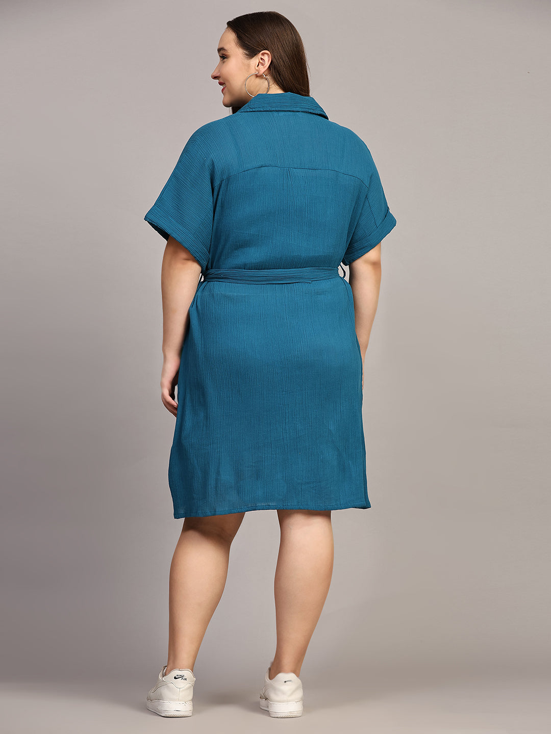 Pomegal Teal Blue Wrinkle Shirt Dress