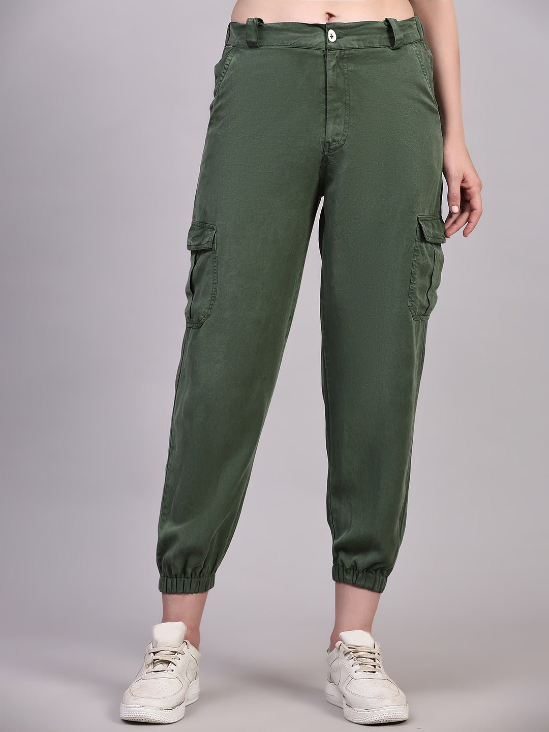 Navy Blue Relaxed Fit Casual Solid Jogger Pants Olive