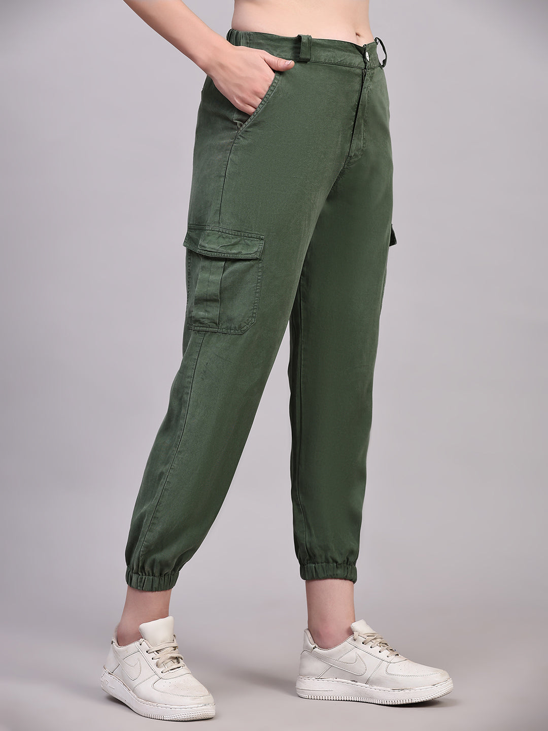 Olive Relaxed Fit Casual Solid Jogger Pants