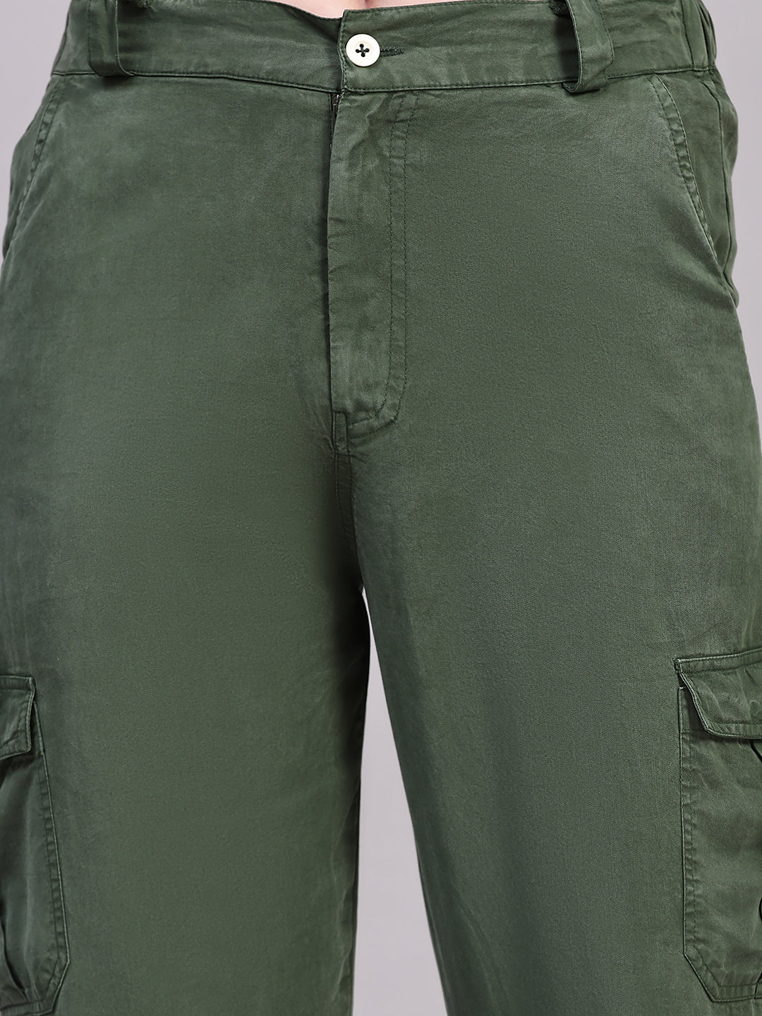 Olive Relaxed Fit Casual Solid Jogger Pants