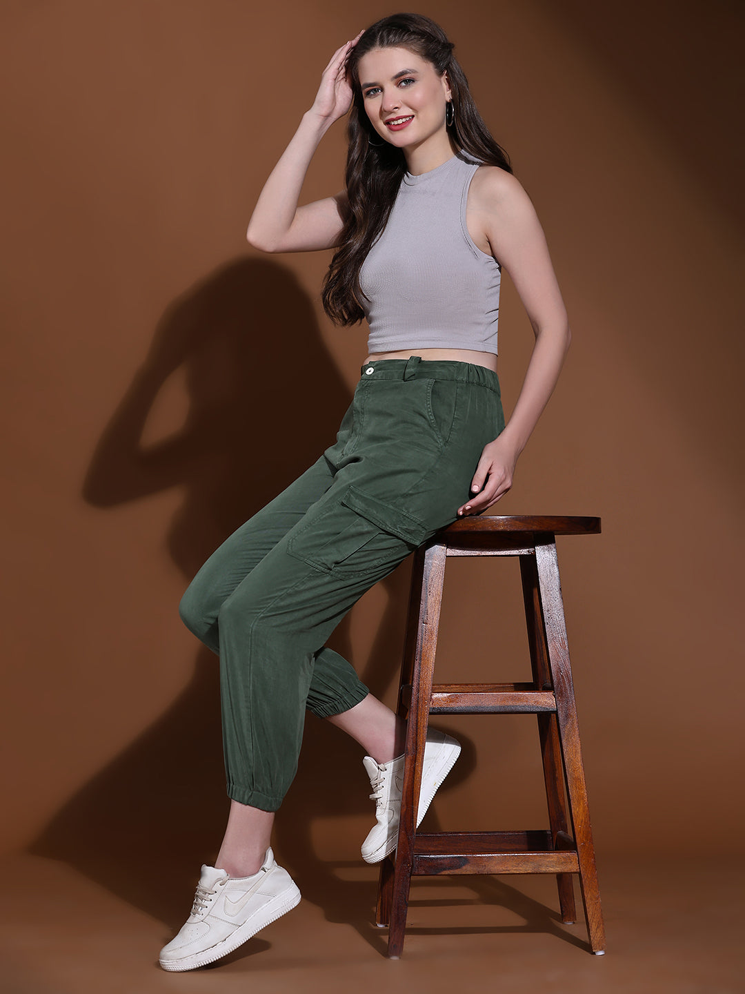 Olive Relaxed Fit Casual Solid Jogger Pants