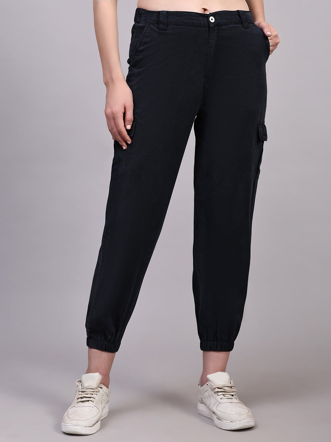 Navy Blue Relaxed Fit Casual Solid Jogger Pants Navy Blue