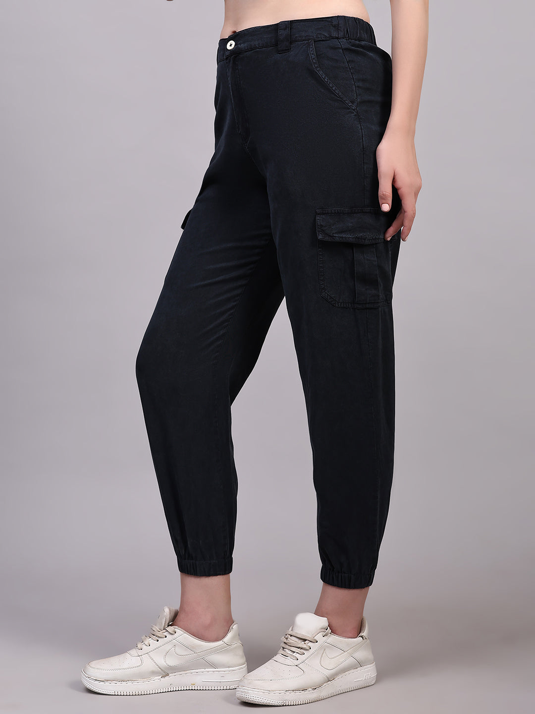 Navy Blue Relaxed Fit Casual Solid Jogger Pants