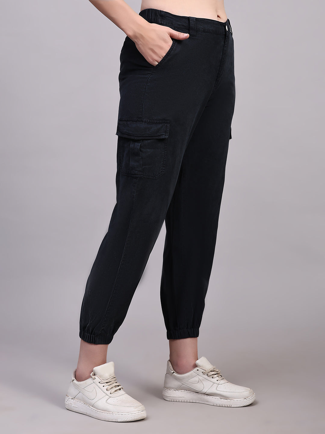 Navy Blue Relaxed Fit Casual Solid Jogger Pants