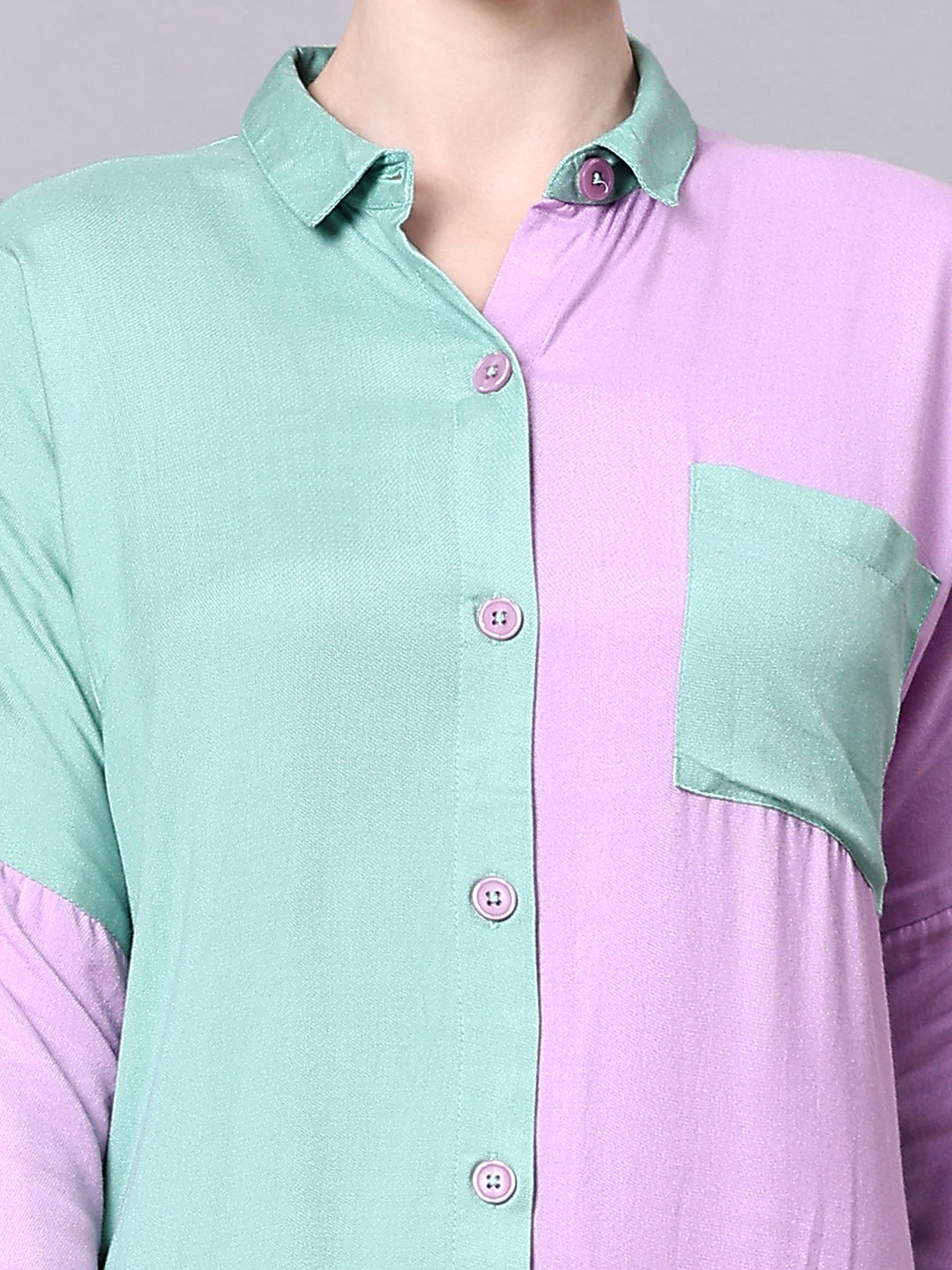 Pomegal Purple & Green Solid Shirt Dress