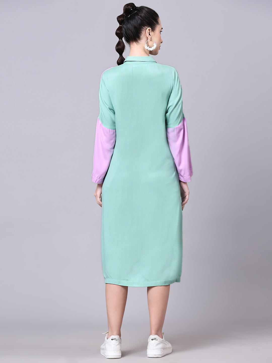 Pomegal Purple & Green Solid Shirt Dress