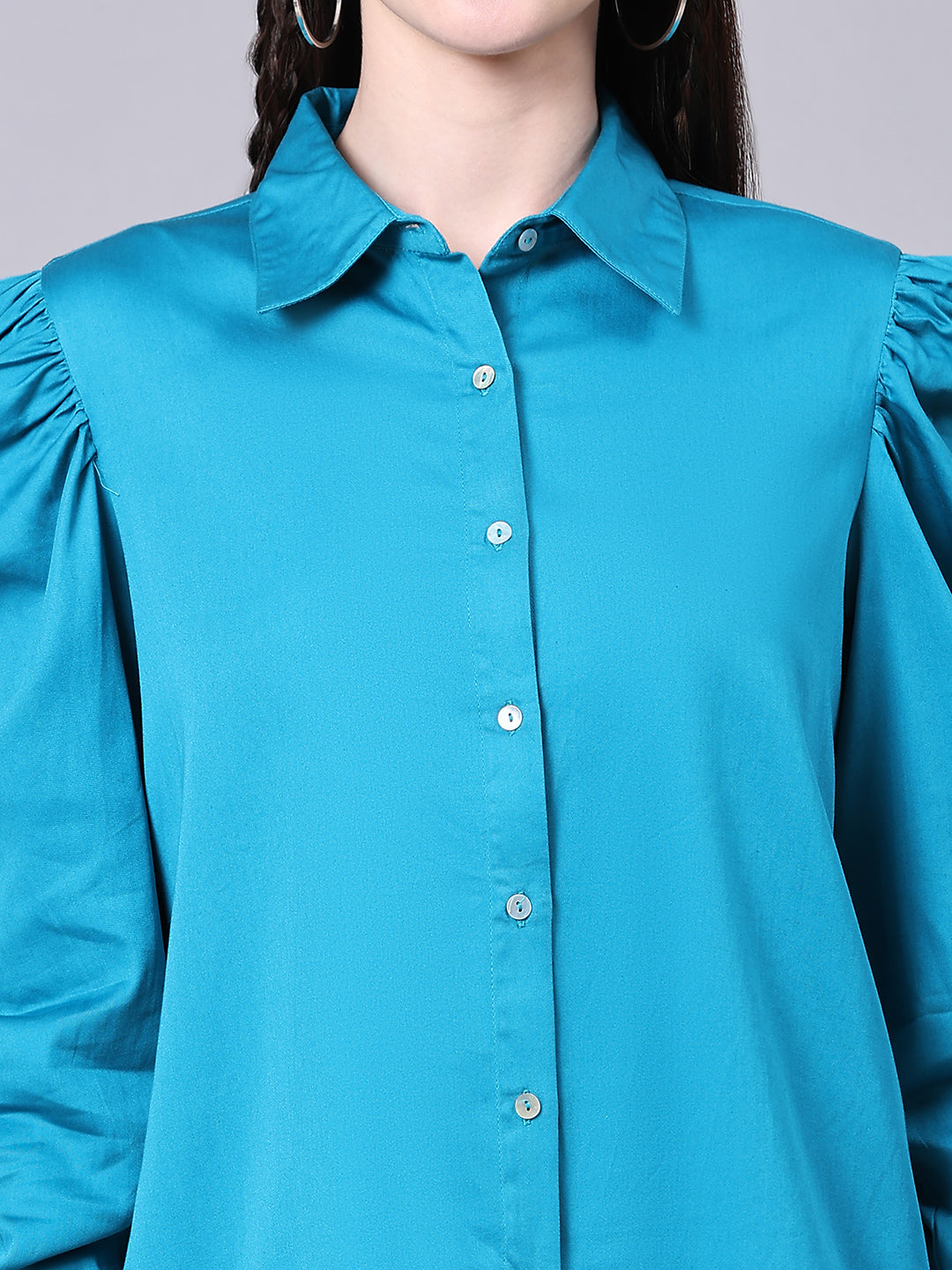 Turquoise Blue Regular Fit Formal Solid Shirt