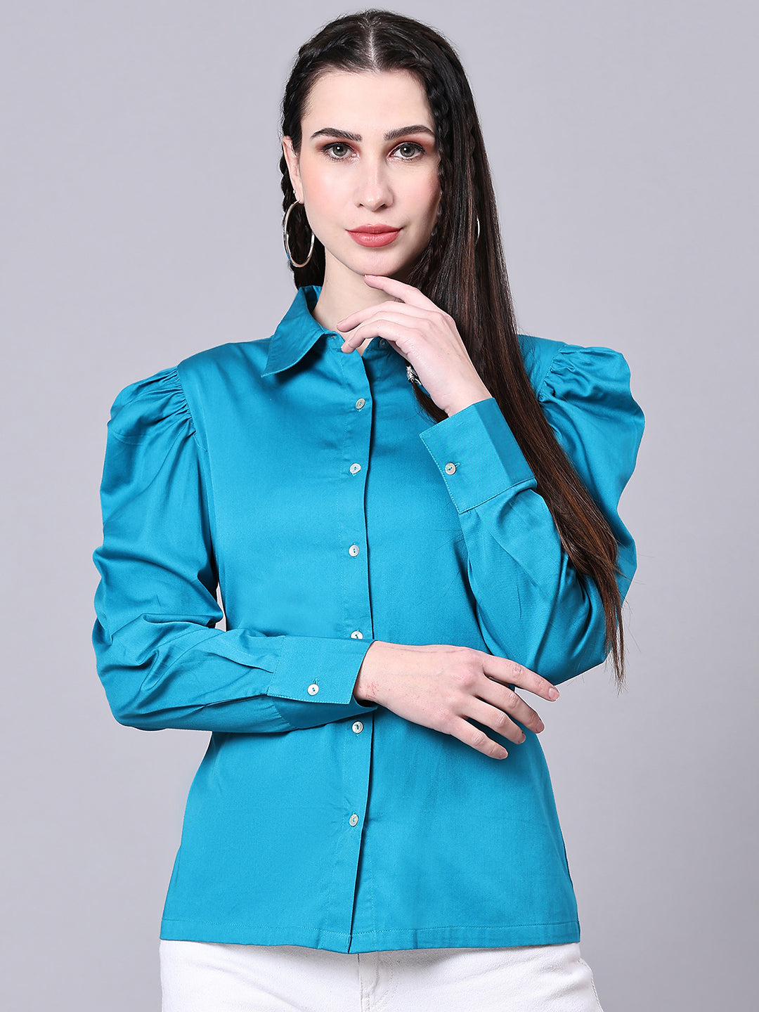 Turquoise Blue Regular Fit Formal Solid Shirt Turquoise Blue