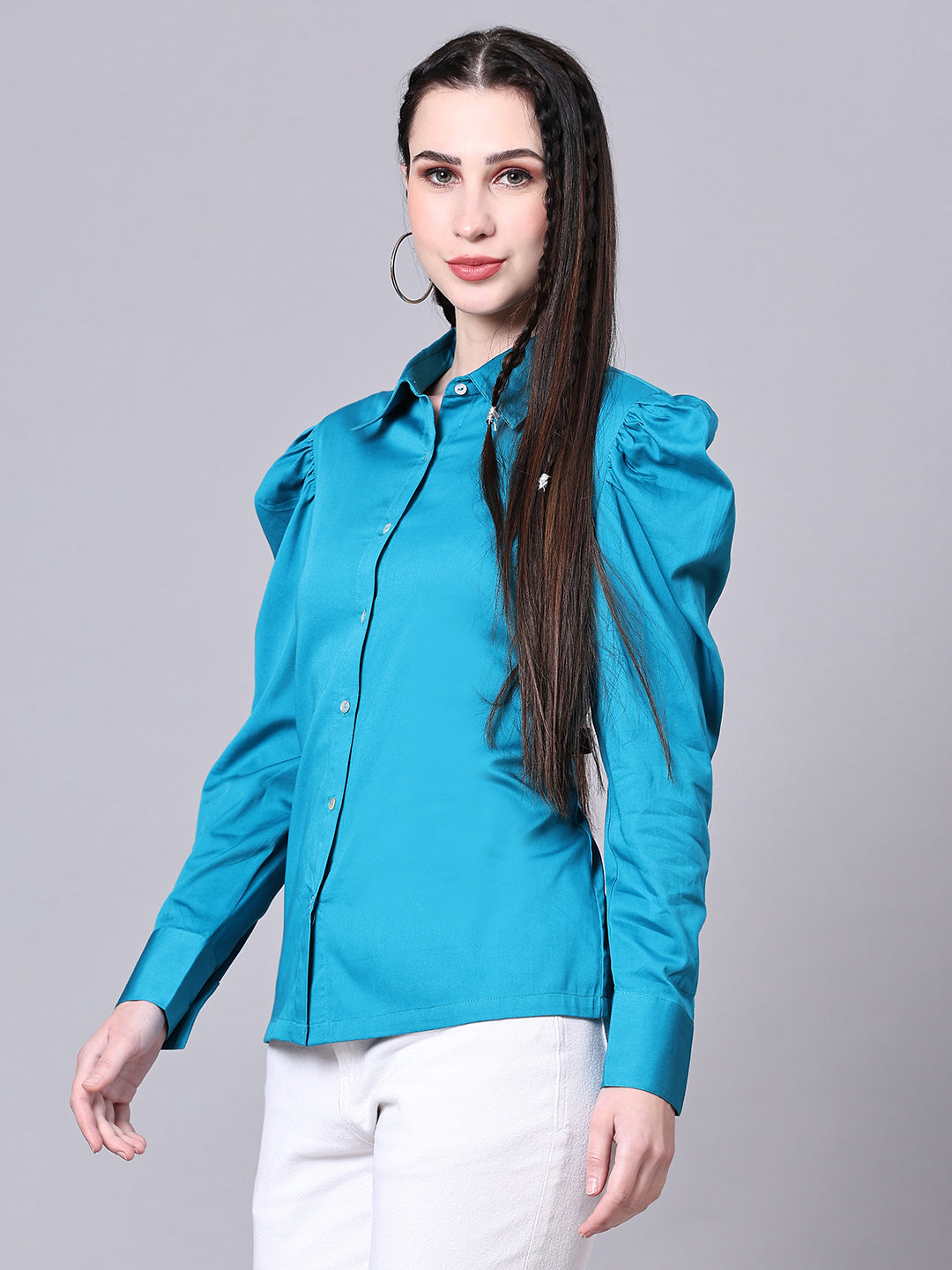 Turquoise Blue Regular Fit Formal Solid Shirt