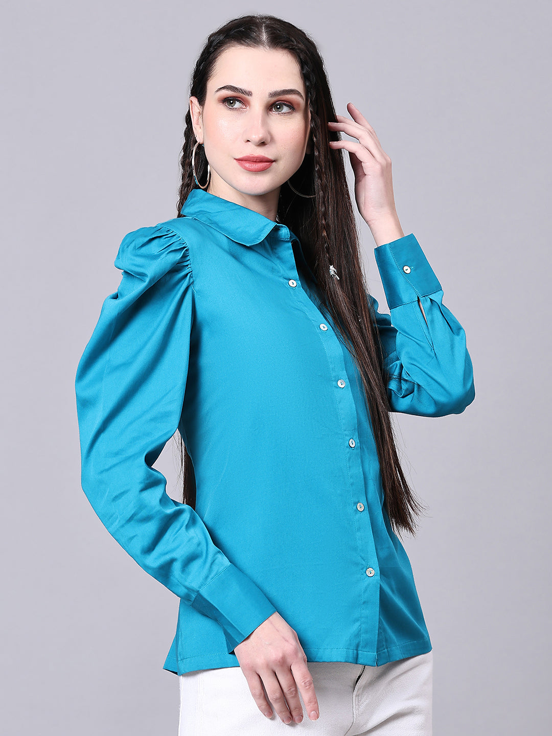 Turquoise Blue Regular Fit Formal Solid Shirt