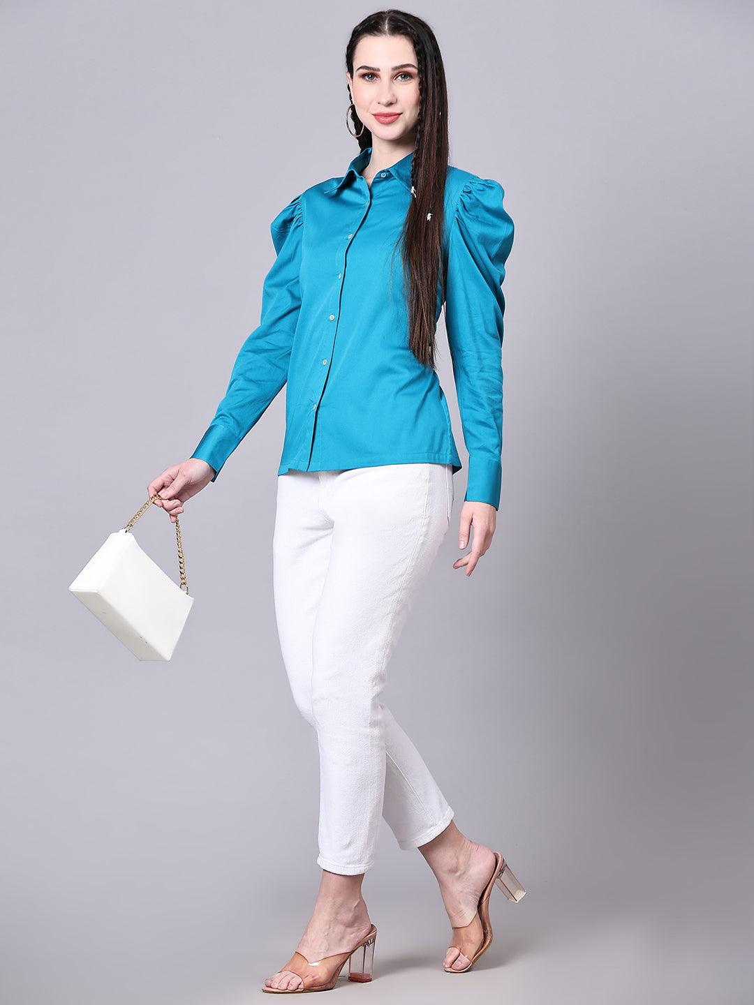 Turquoise Blue Regular Fit Formal Solid Shirt