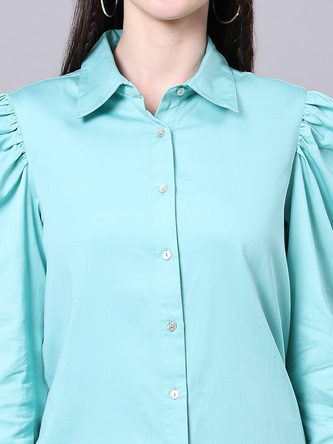 Turquoise Blue Regular Fit Formal Solid Shirt