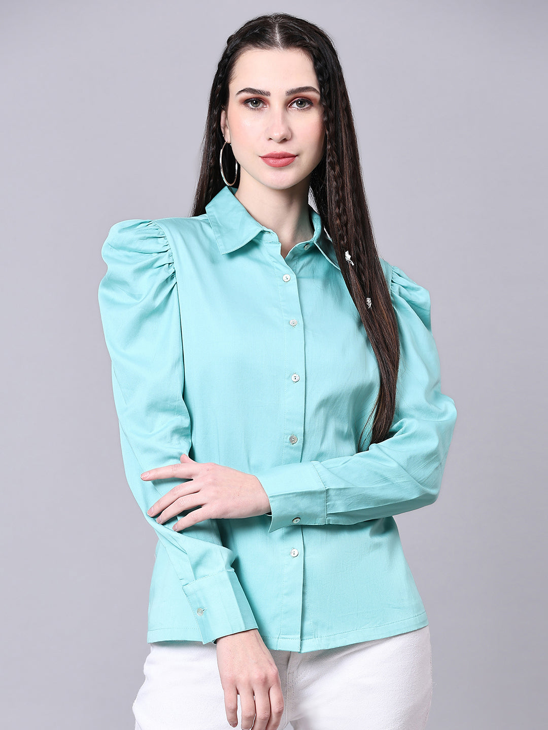 Turquoise Blue Regular Fit Formal Solid Shirt Sea Green