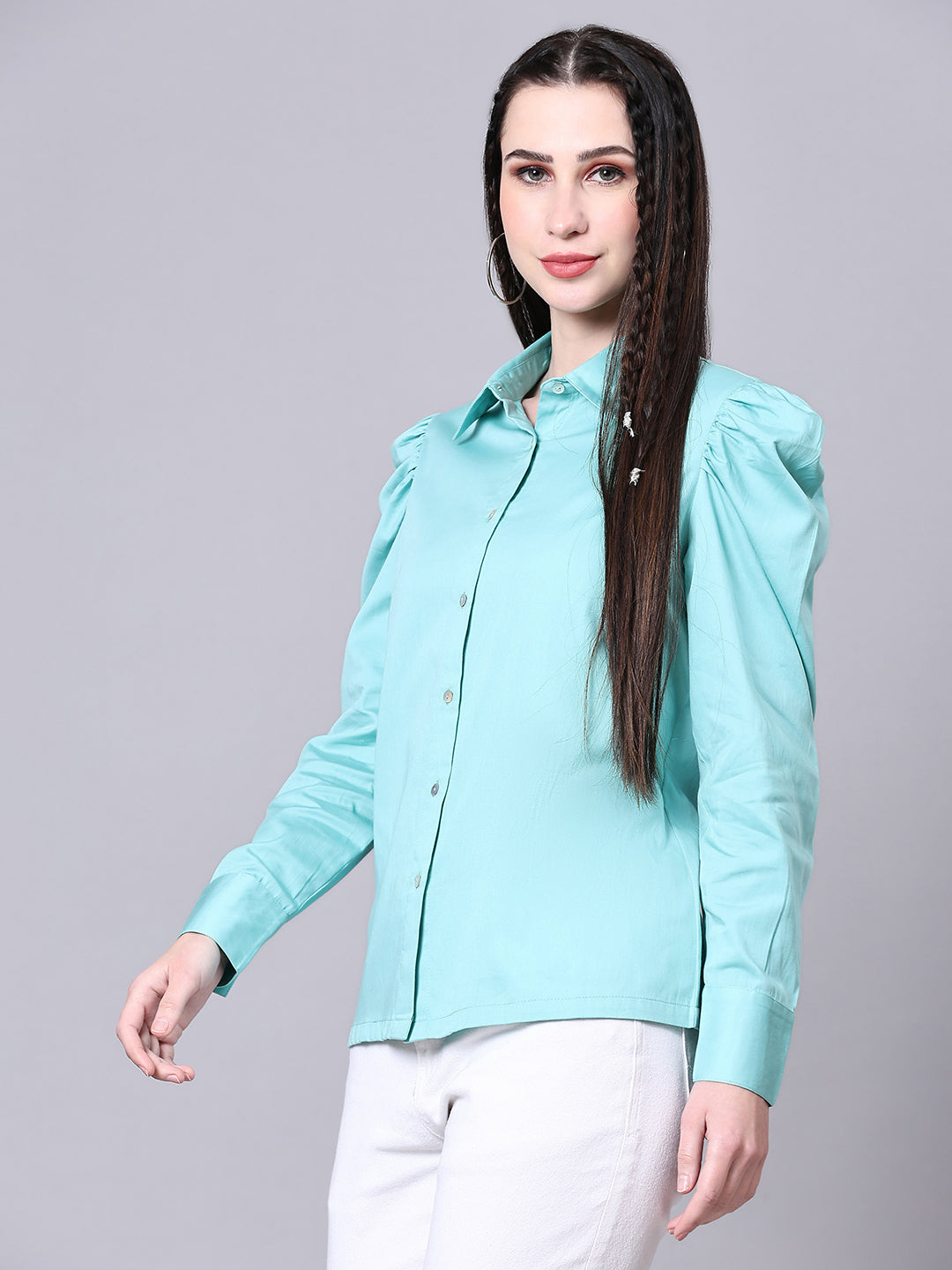 Turquoise Blue Regular Fit Formal Solid Shirt