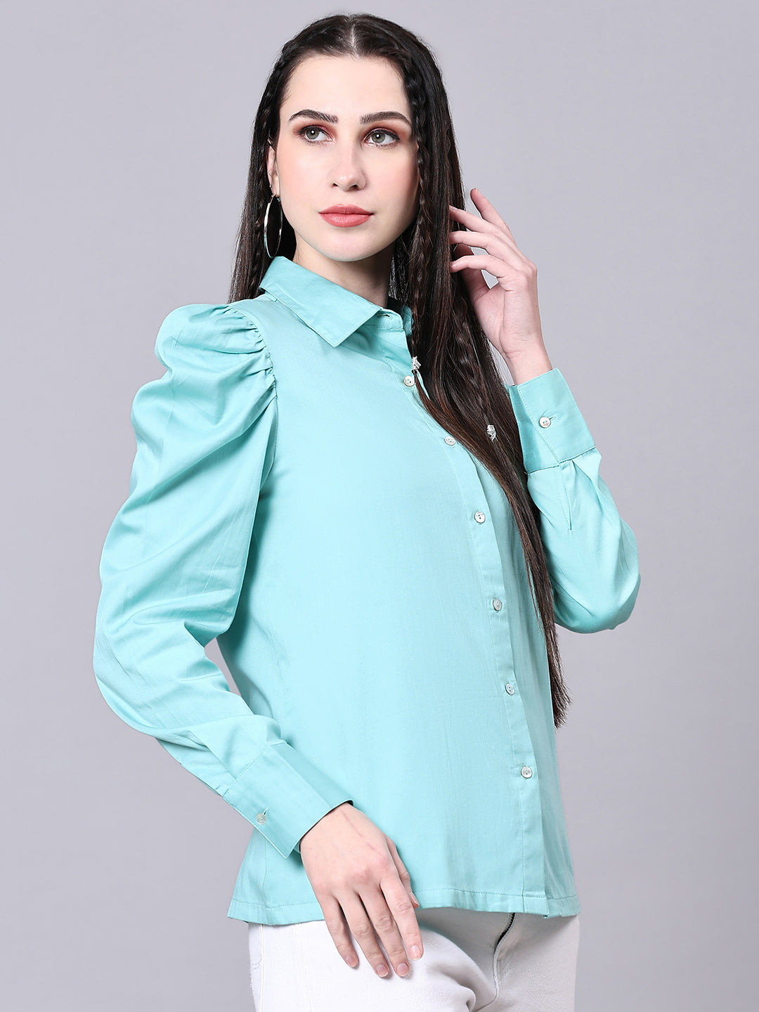 Turquoise Blue Regular Fit Formal Solid Shirt