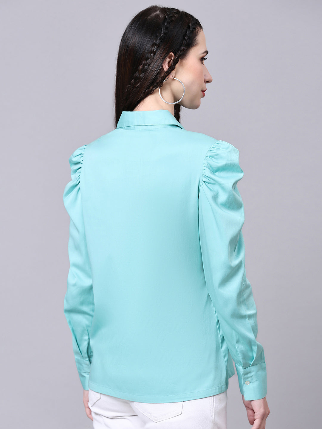 Turquoise Blue Regular Fit Formal Solid Shirt