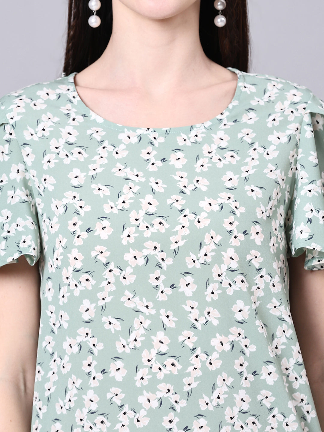 Green Floral Printed Casual Regular Top