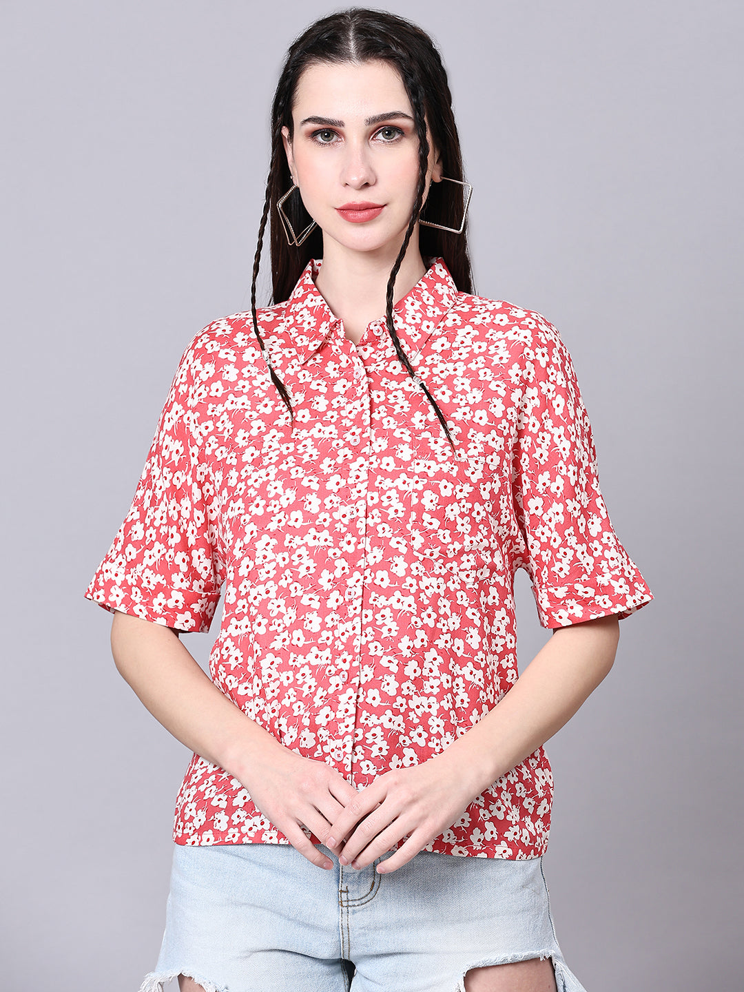 Pink Boxy Casual Floral Shirt Pink