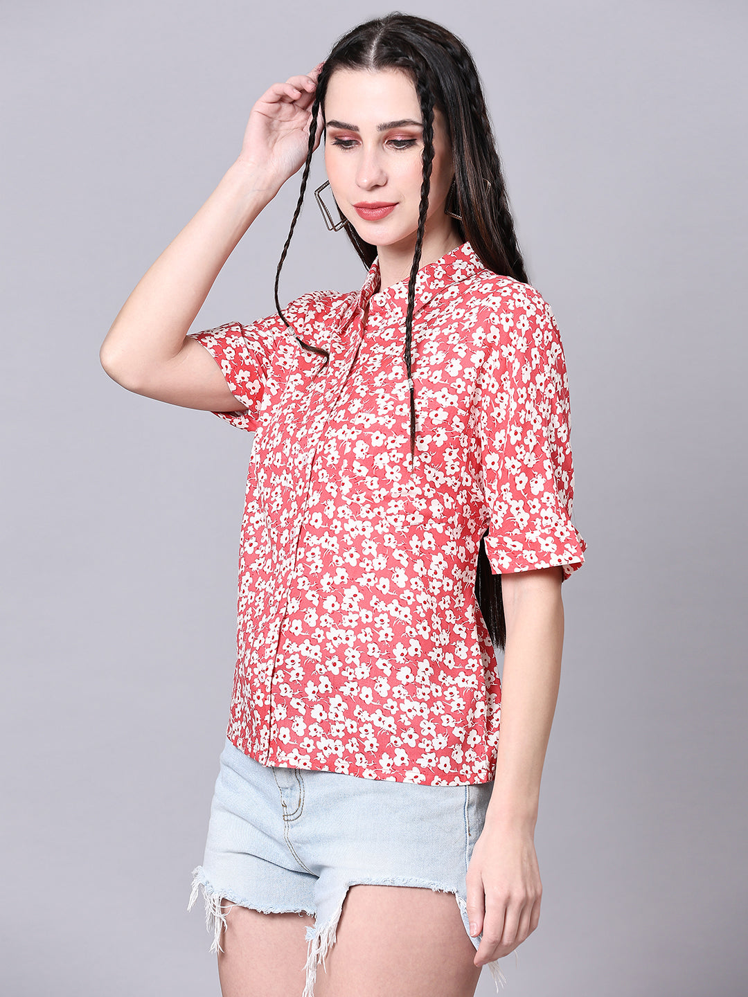 Grey Boxy Casual Floral Shirt