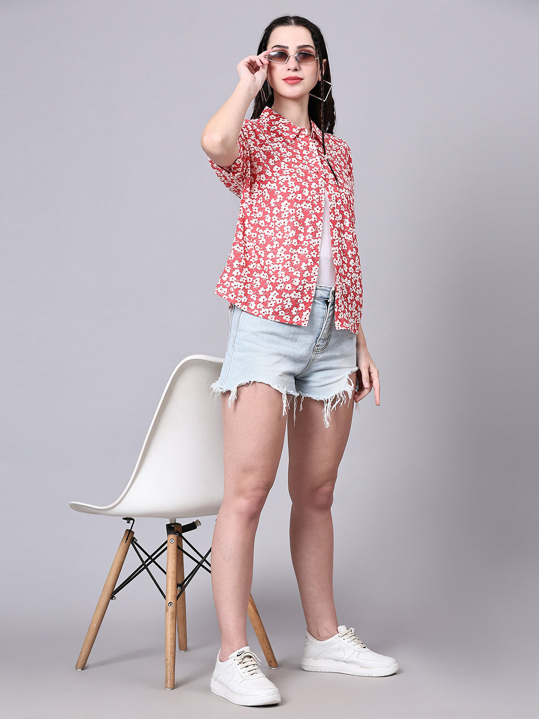 Pink Boxy Casual Floral Shirt