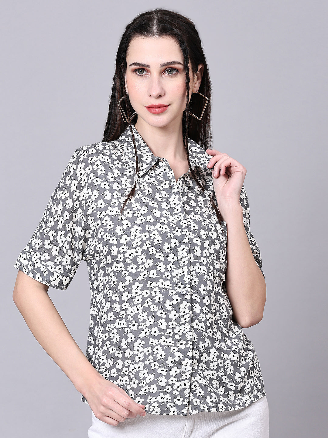 Green Boxy Casual Floral Shirt