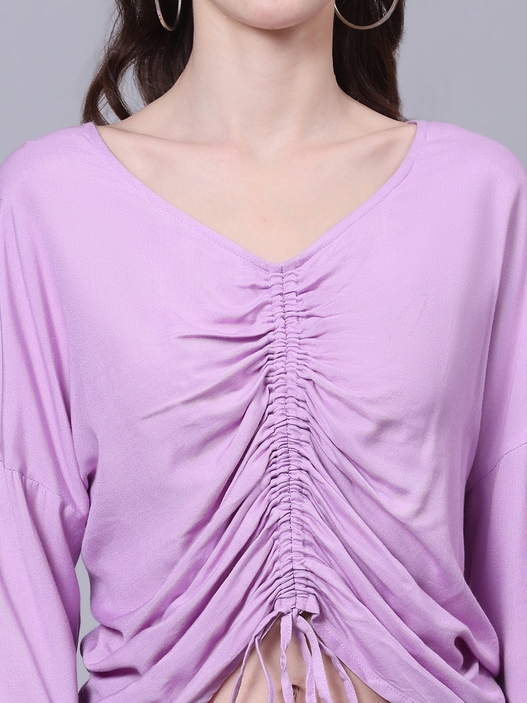 Purple Solid Casual Ruched Top