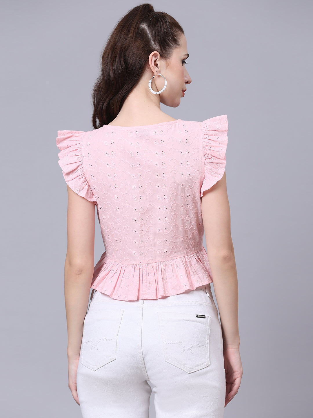 Pink Self DesignSelf Design Ruched Crop Top