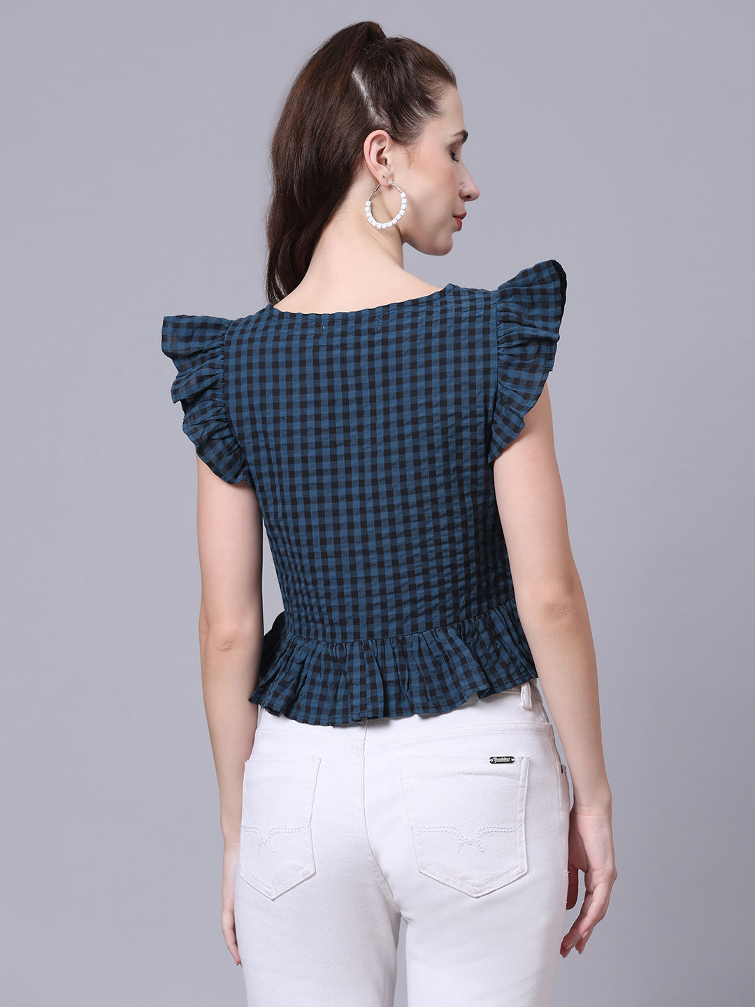 Olive Checked Ruched Crop Top