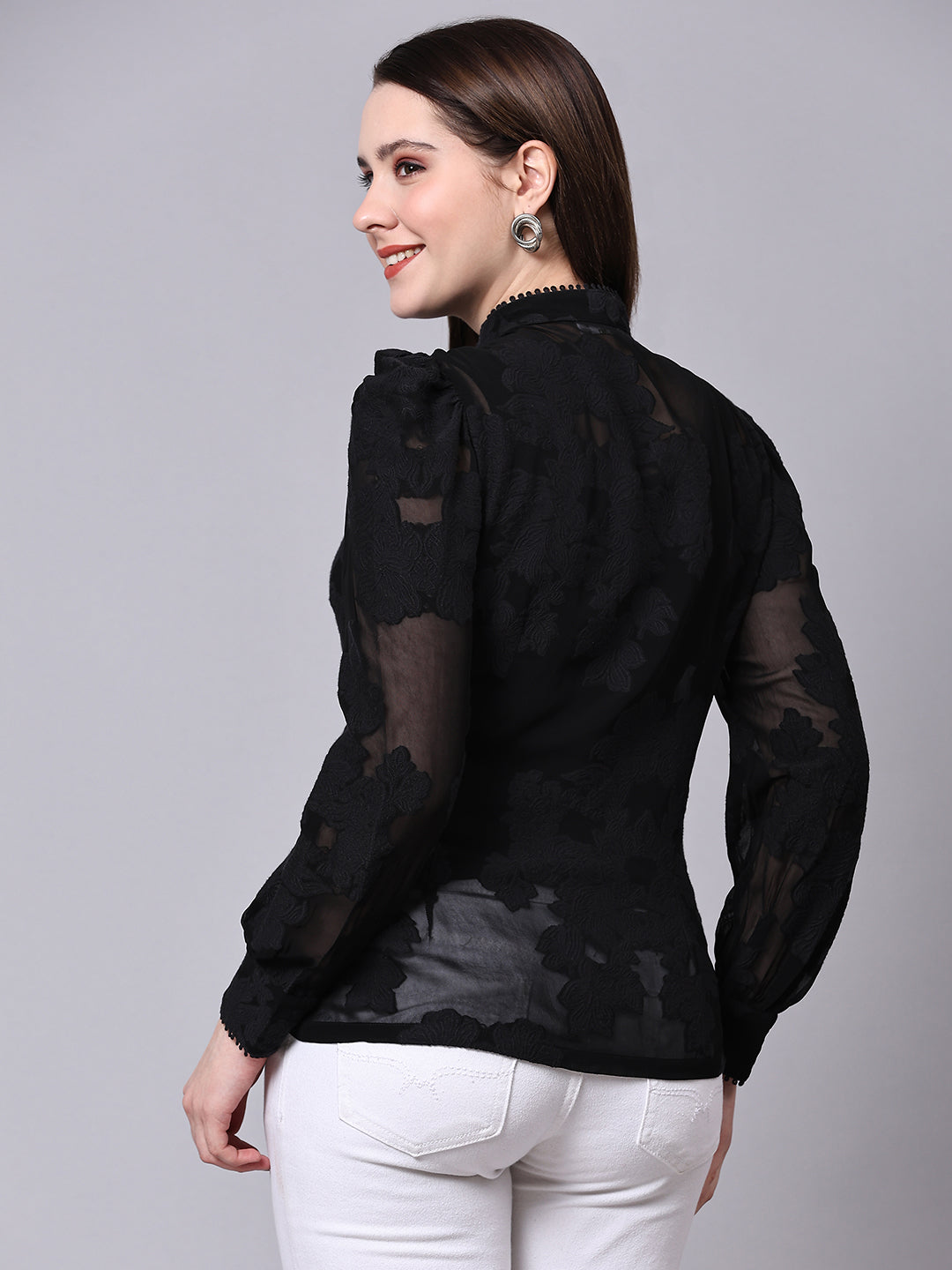 Black Slim Fit Self Design Partywear Shirt