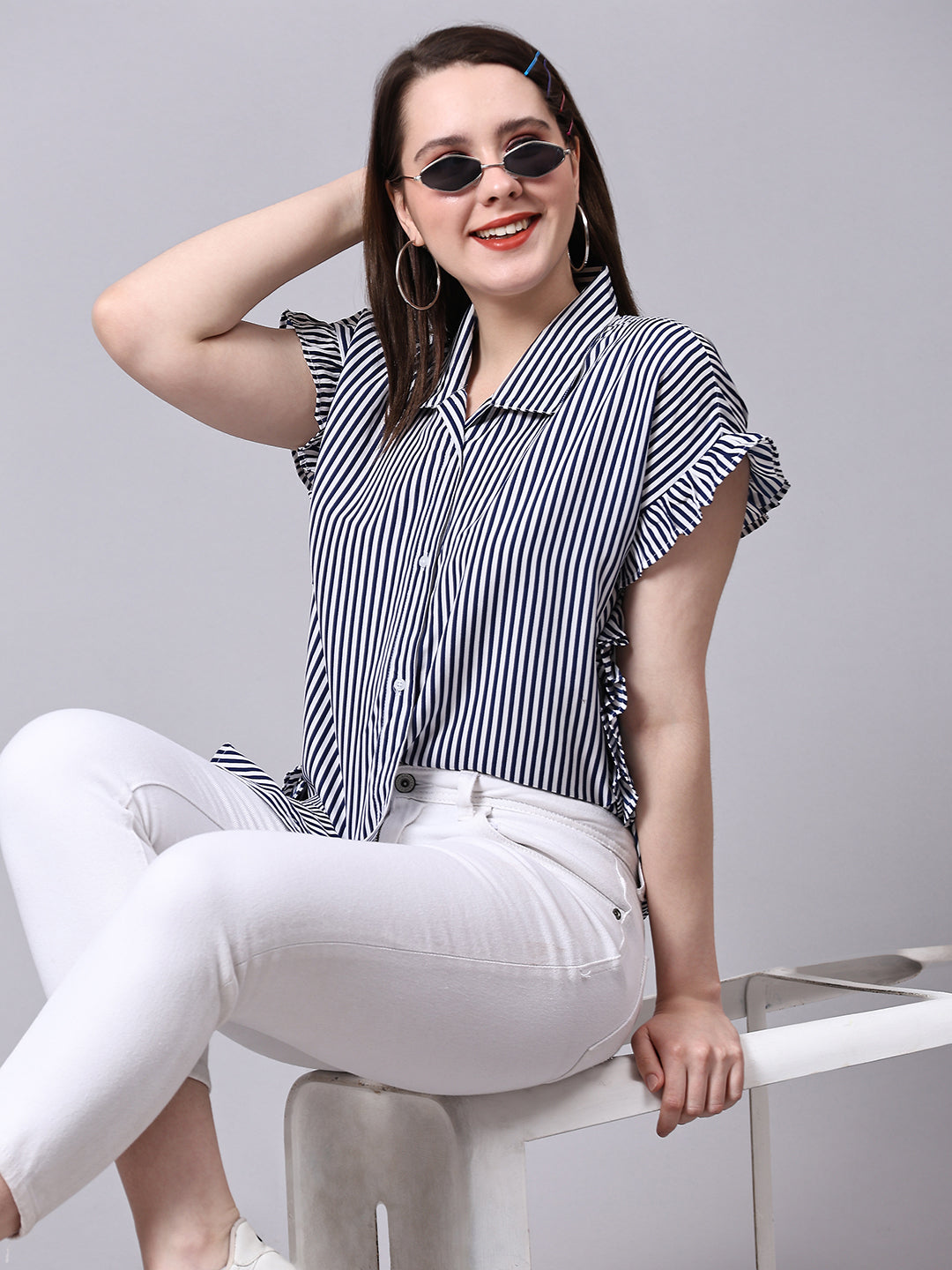 Blue Boxy Semiformal Candy Stripes Shirt